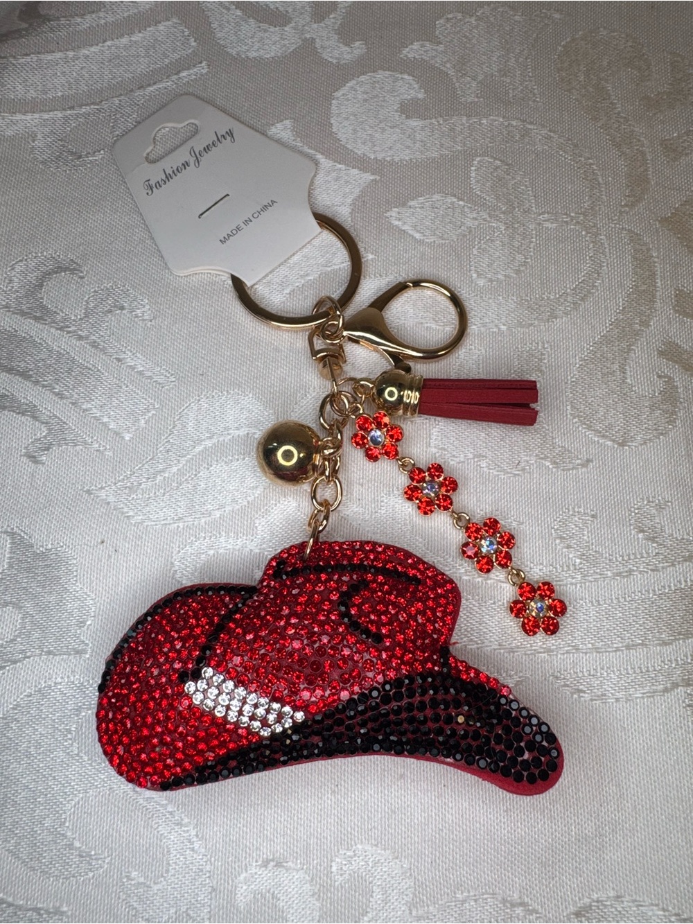 New Fashion Jewelry Red Crystal Cowboy Hat Keychain
